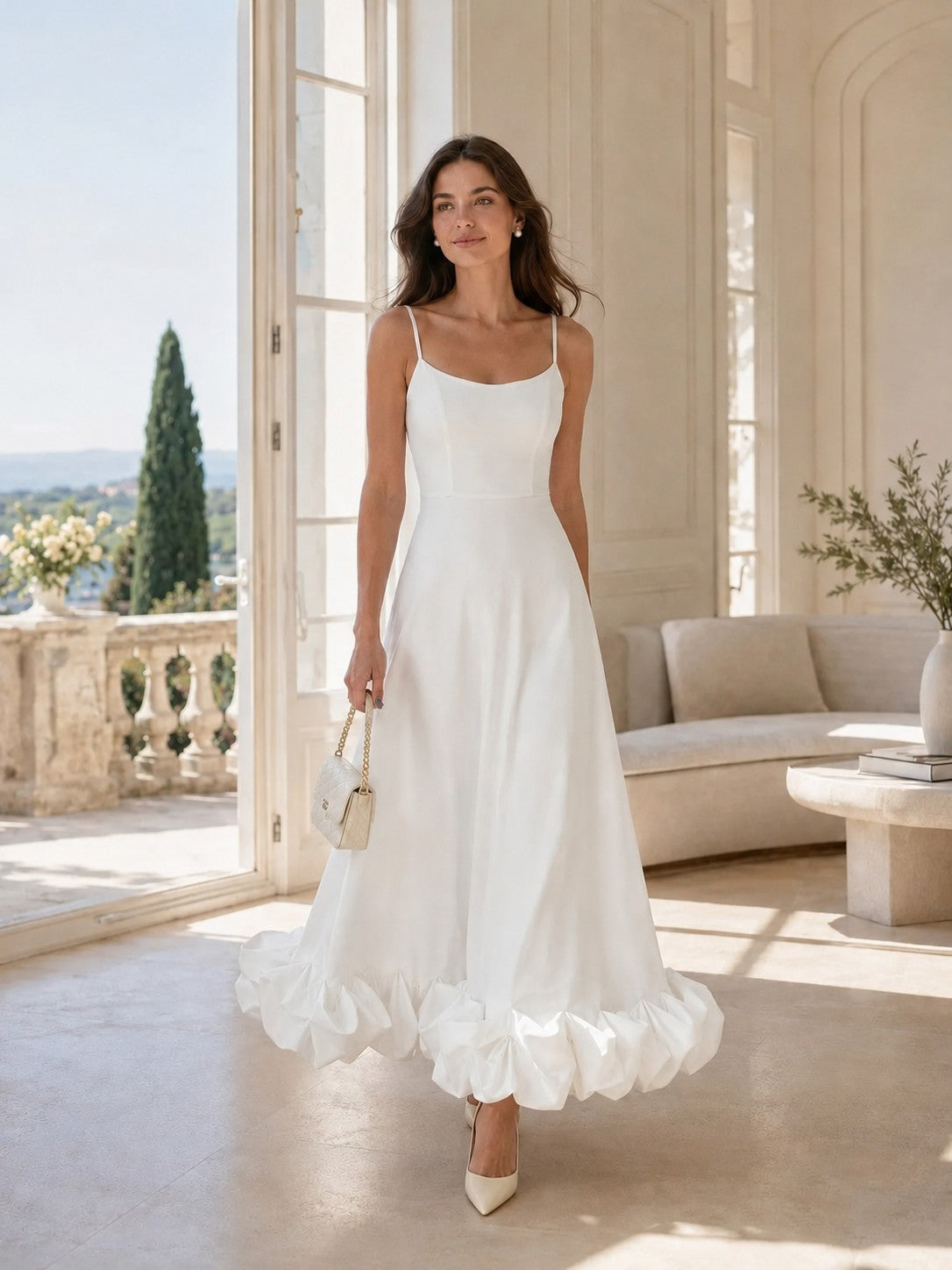 French Elegant Cami Dress Ruffled Hem Elegant Lady Slimming Dress