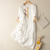 Embroidered Round Neck Long Sleeve Midi Dress 2