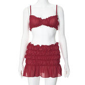 Ruched Pleated Denim Mini Skort