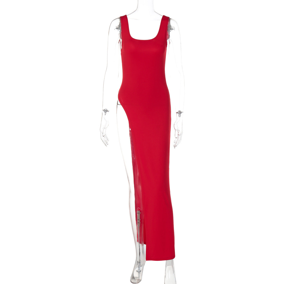 Scoop Neck Sleeveless High Split Fitted Maxi Tank Dress 7