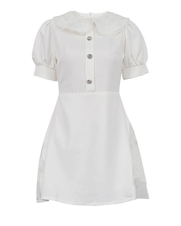 Detachable embroidered collar short-sleeved A-line Dress