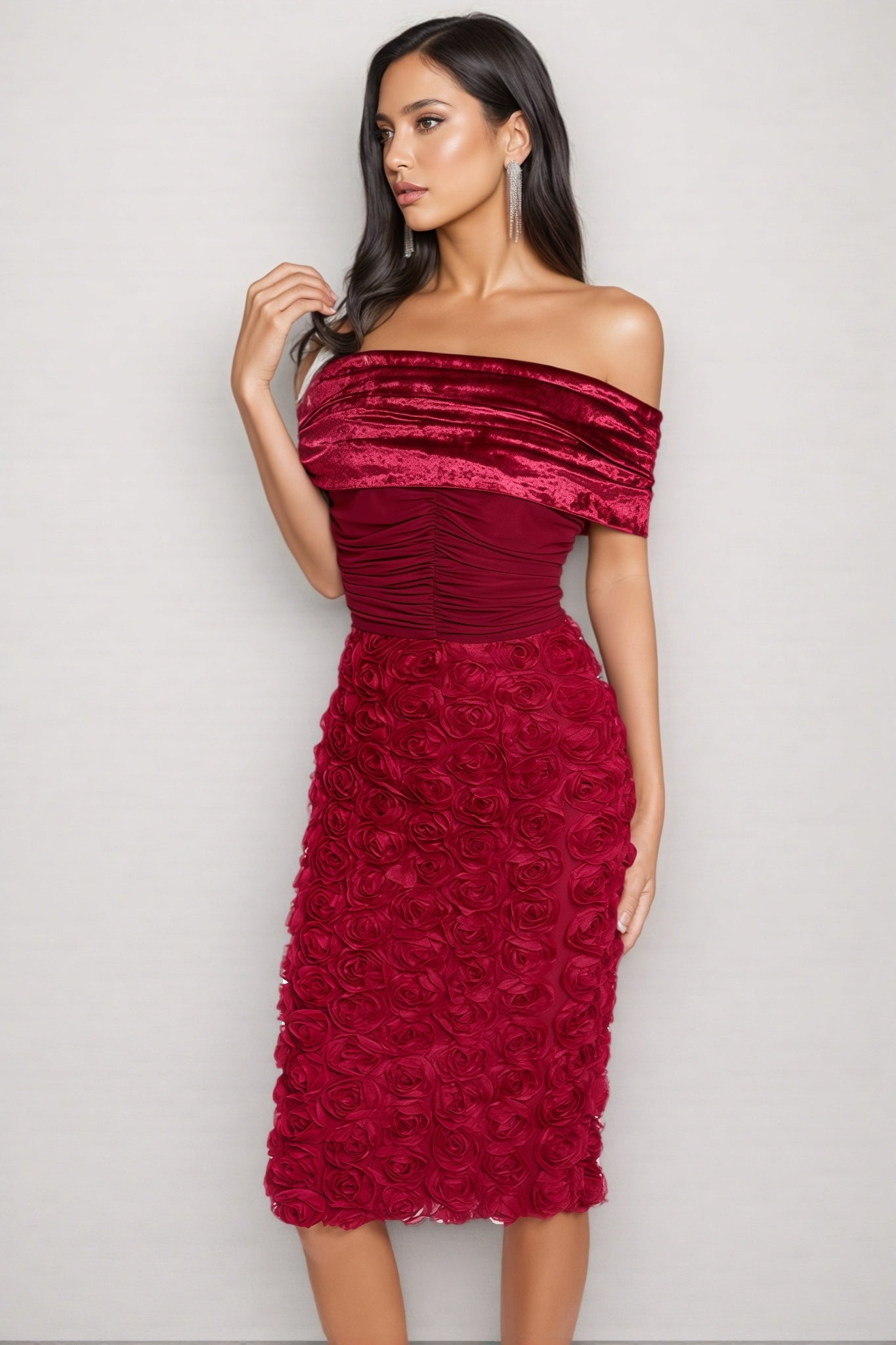 Hale 3D Floral Wrap Midi Dress