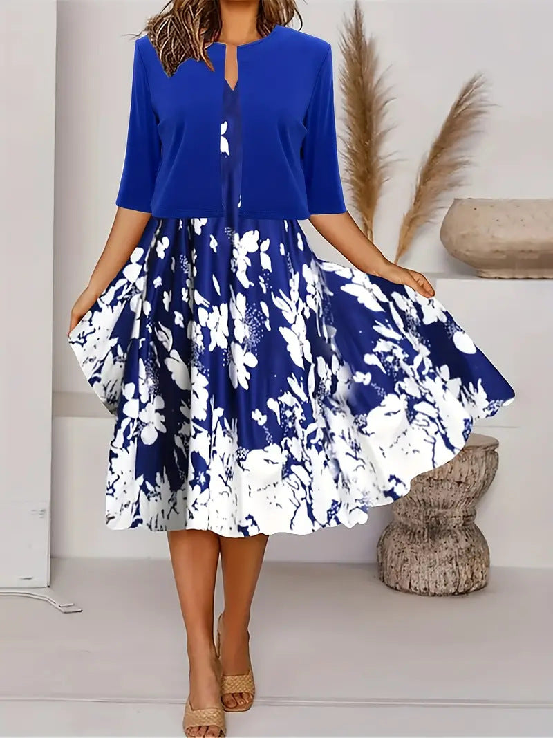 Floral Sleeveless Midi Dress with Bolero Two Piece Set 10