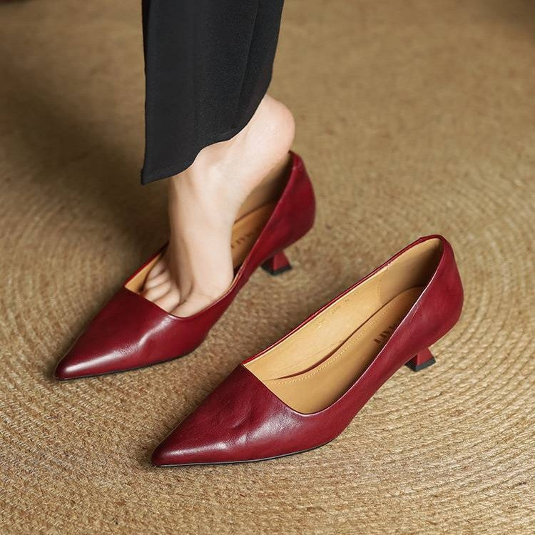 Pointed Toe Slip On Kitten Heel Pumps