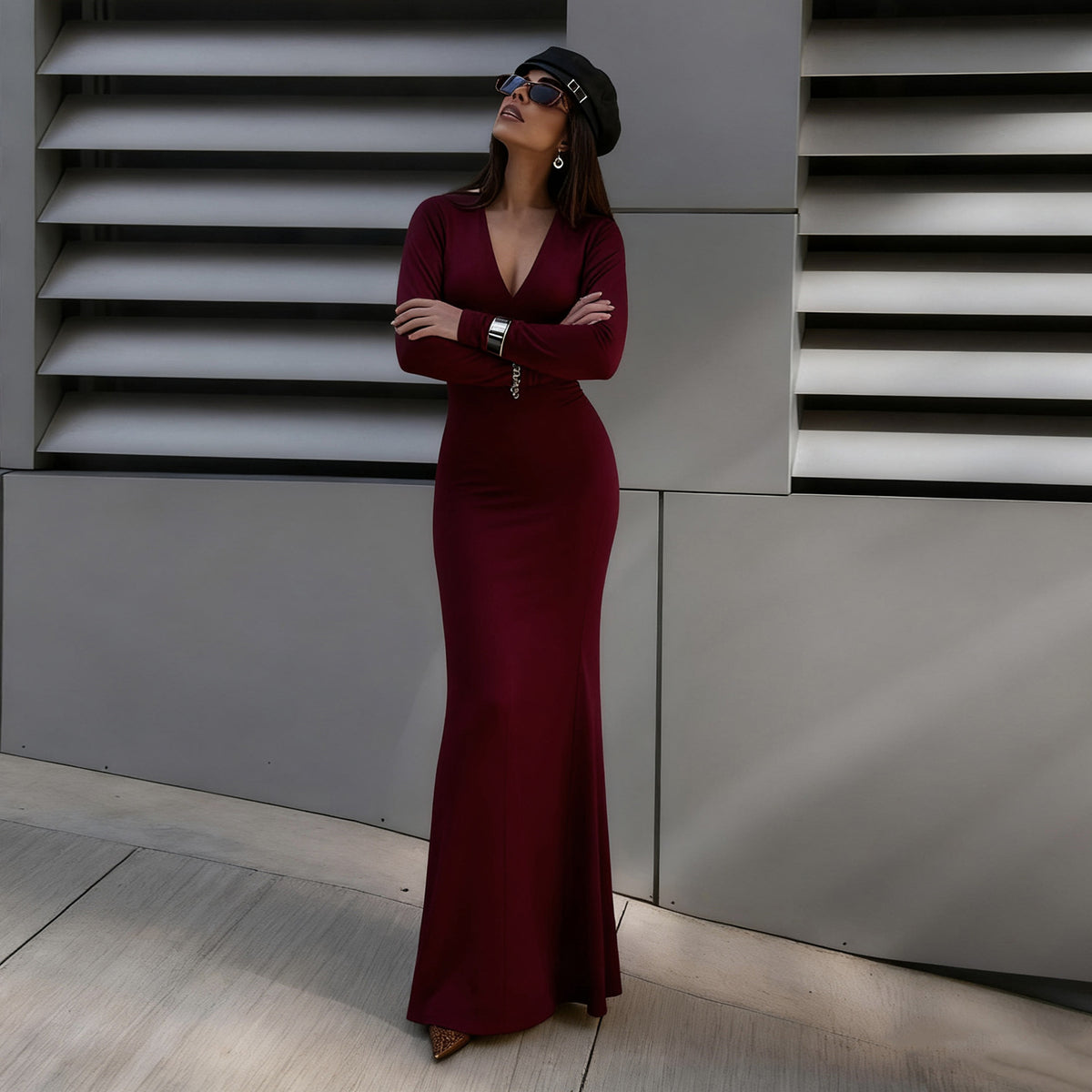 Autumn Winter Sexy Dress Solid Color Sheath Slim Slimming Dress