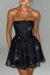 Strapless Glitter Mesh Fit and Flare Mini Dress 2