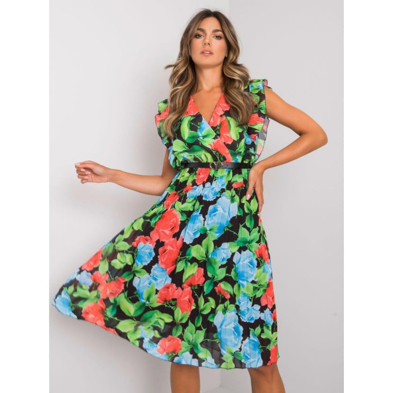 Eugenia Statement Women's Flower Ruffle Midi Dress Elevated Occasion Wear
