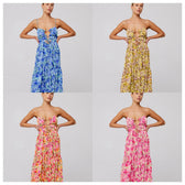 Floral Spaghetti Strap Cut Out Tiered Midi Dress