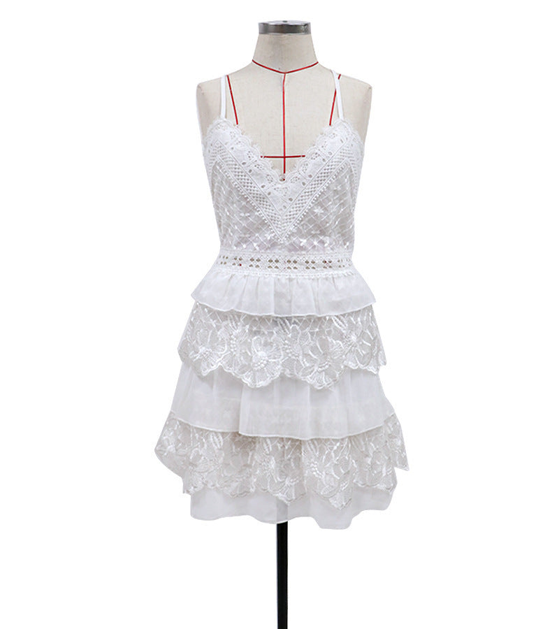 Backless Lace up Tiered Dress Short - View 3