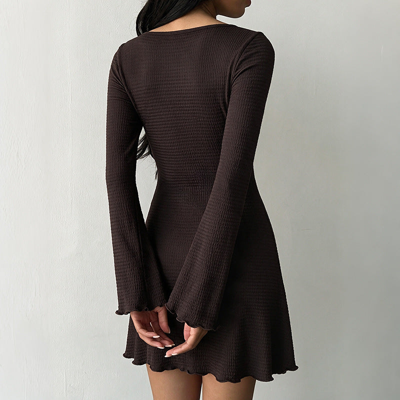 Casual Laid Back Solid Color Texture Boat Neck Short Dress