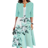 Floral Sleeveless Midi Dress with Bolero Two Piece Set 4