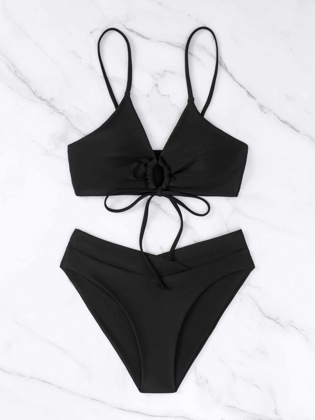 Tie Front Keyhole High Waist Bikini Set