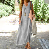 V-Neck Sleeveless Pocket Loose Maxi Summer Dress 8