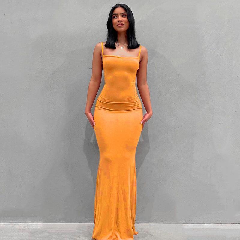 Scoop Neck Spaghetti Strap Bodycon Mermaid Maxi Dress 8