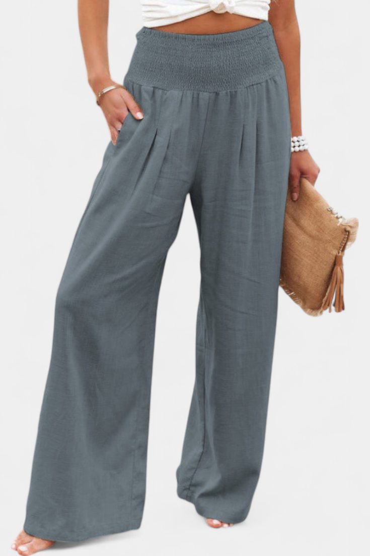 High Waist Smocked Wide Leg Pants