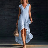 V-Neck Sleeveless Ruffle High Low Maxi Dress 3