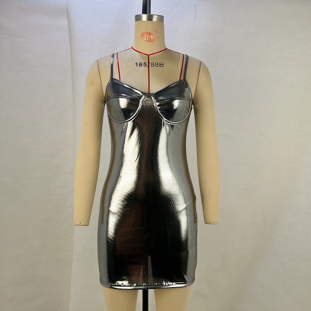 Metallic Spaghetti Strap Underwire Bust Bodycon Mini Dress 2