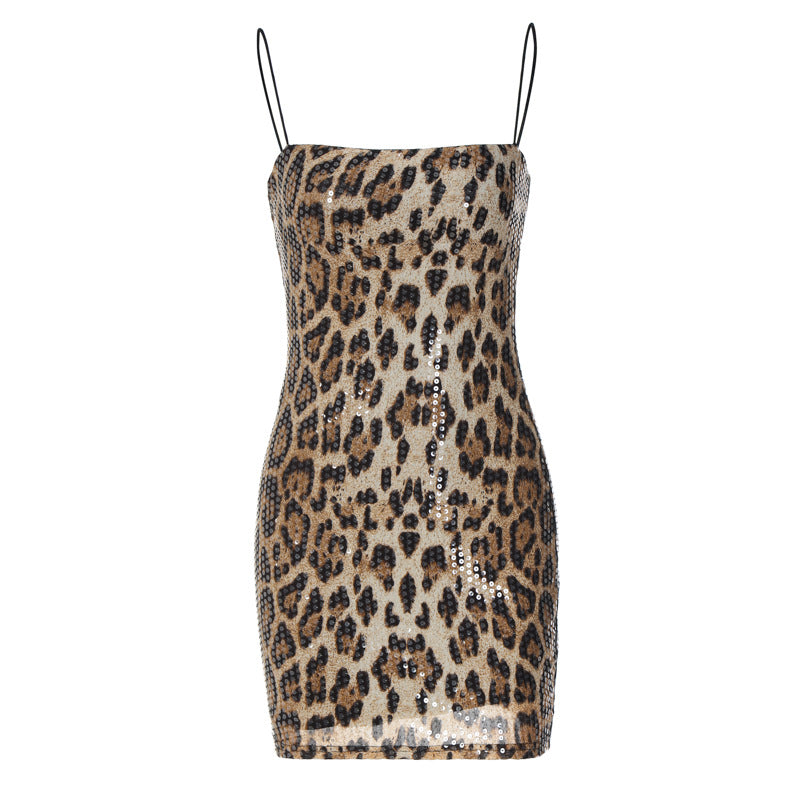 Leopard Sequin Square Neck Bodycon Mini Dress 5