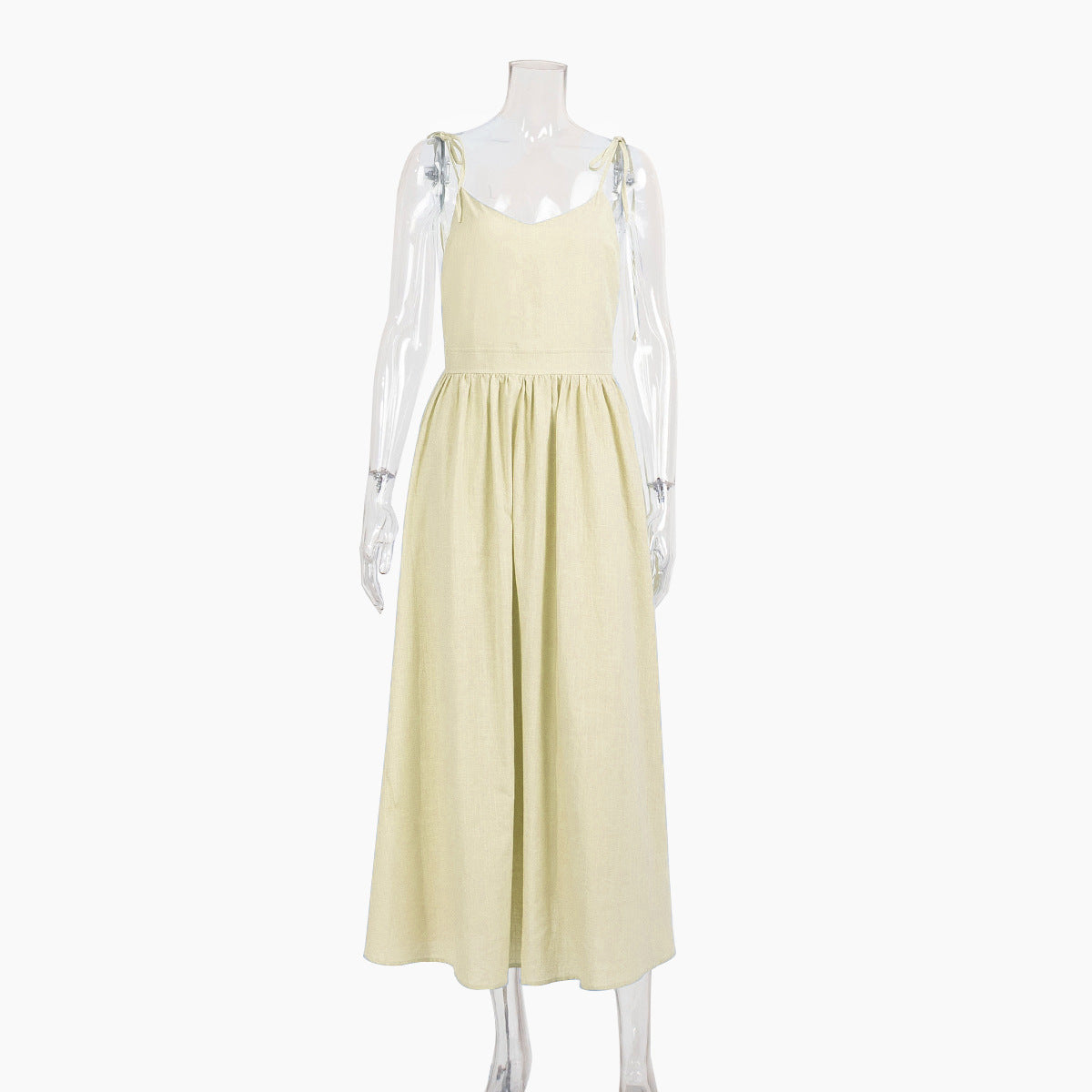 Linen Look Strapless Tie Detail Gathered Maxi Dress Summer 12