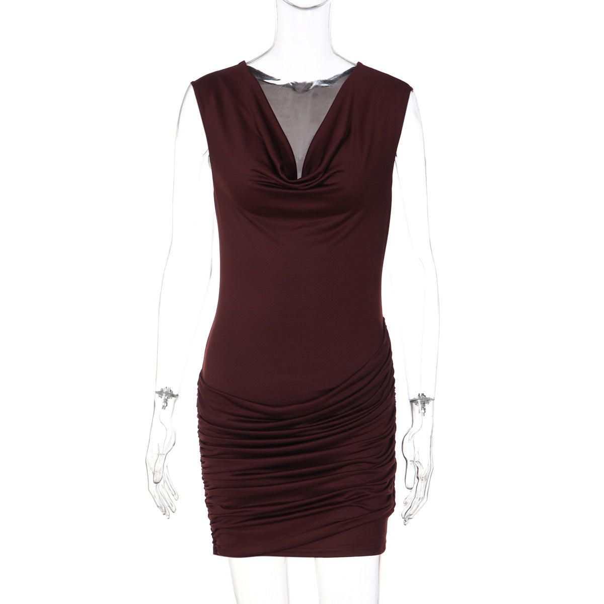Cowl Neck Cap Sleeve Ruched Bodycon Mini Dress 5