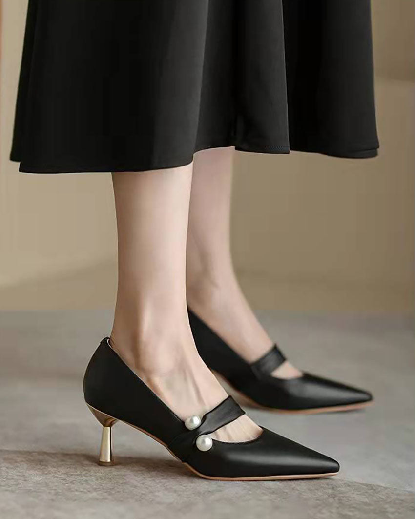Elegant Pearl-Adorned Thin High Heel Pointed-toe Pumps
