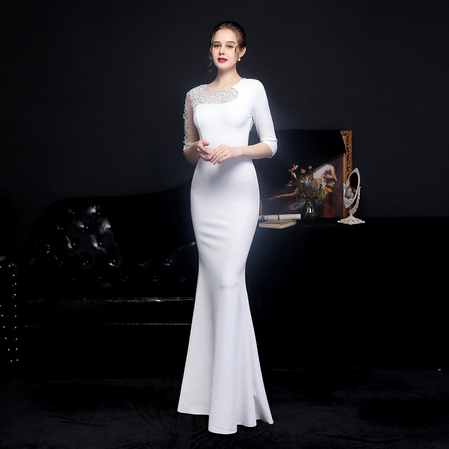 Diamond Toast Dress Bride Long Long Sleeve Appreciation Dinner Fishtail Evening Dress Formal Gown