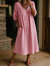 Denim V-Neck Pocket Midi Dress 9