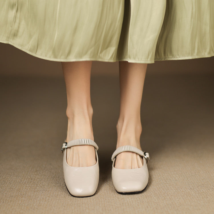 Square Toe Buckle Strap Mary Jane Mules