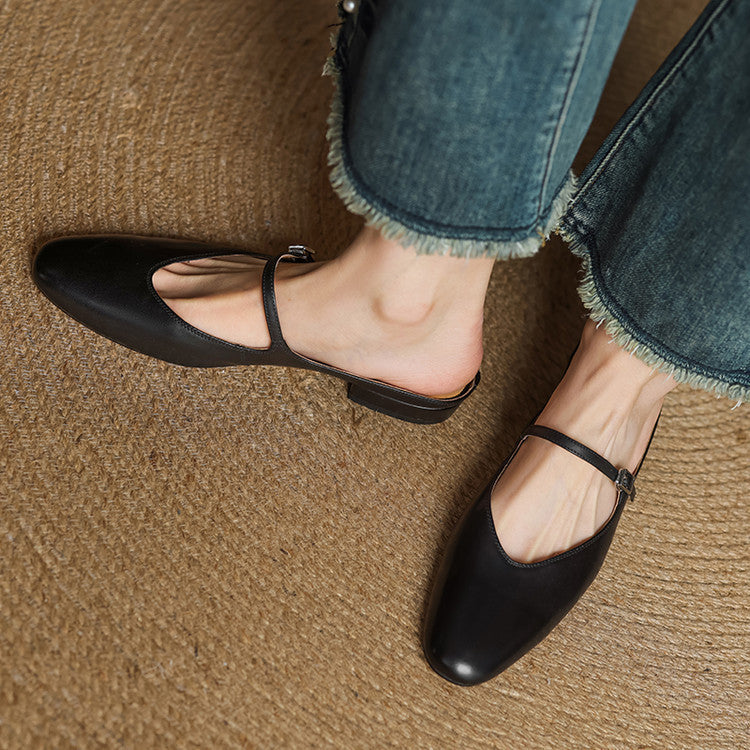 Square Toe Buckle Strap Mary Jane Flats