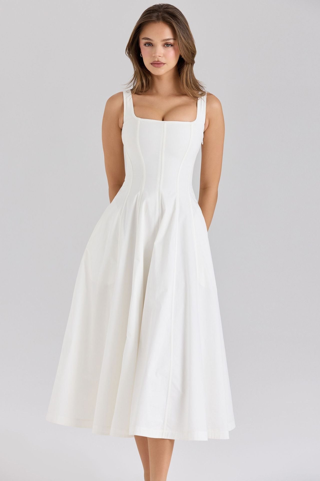 Cotton Maxi Dress with Lace-Up Back - View 7