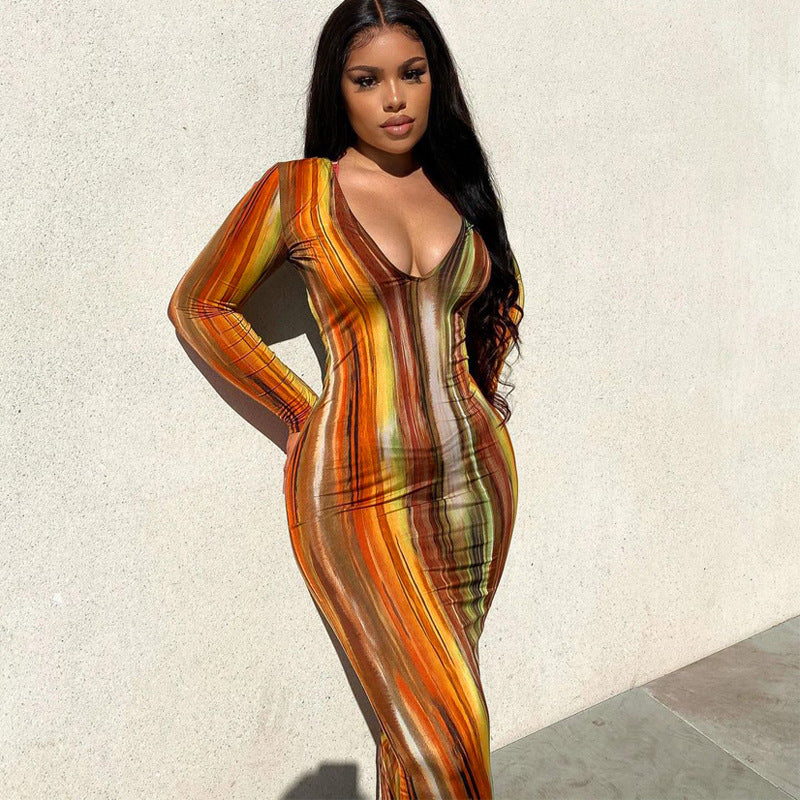 Vertical Stripe Print Strapless Tube Bodycon Maxi Dress 18