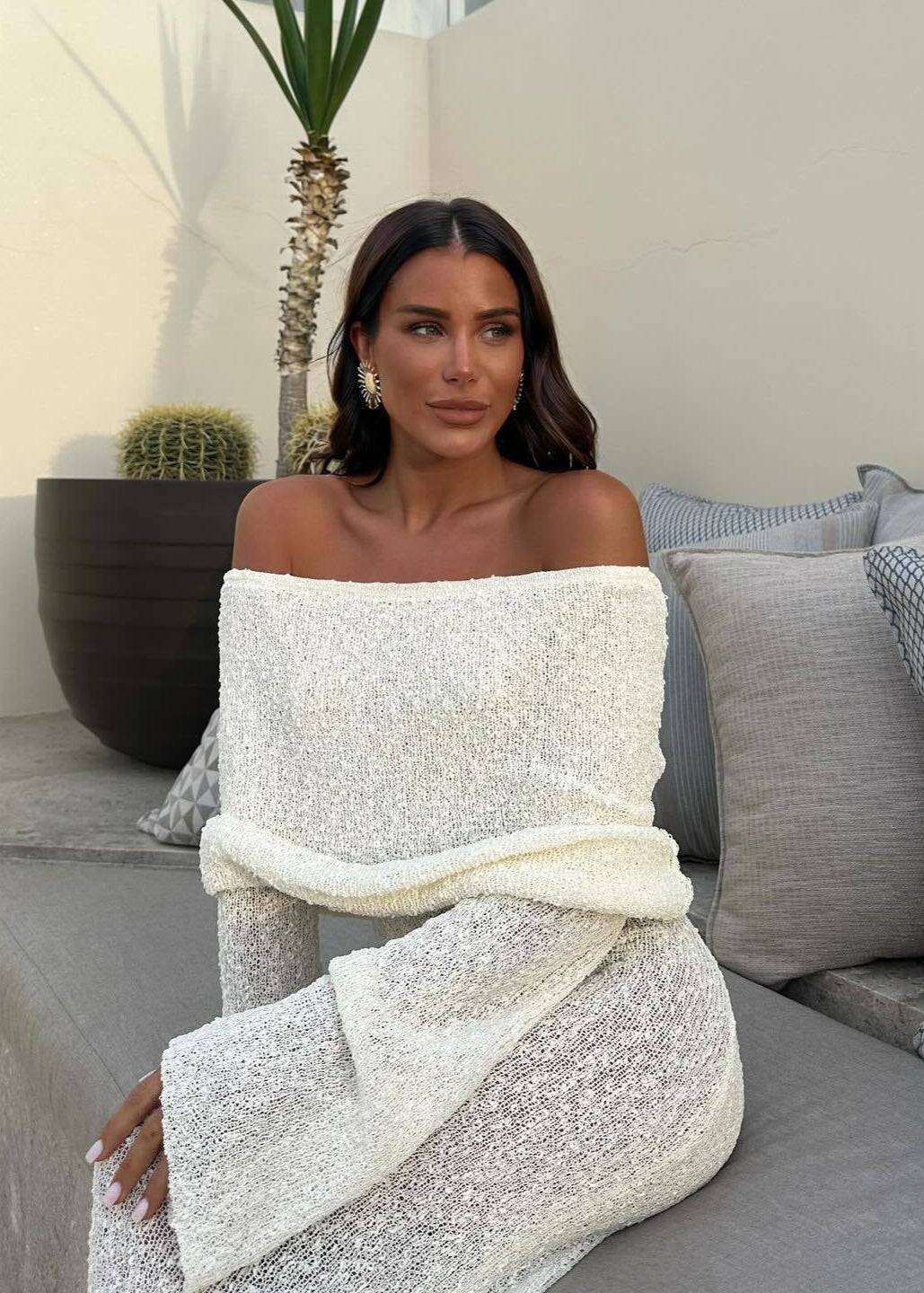 Lumi��re Off Shoulder Shimmer Knit Maxi Dress