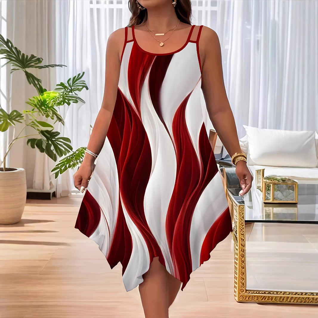 Abstract Print Sleeveless Handkerchief Hem Midi Dress 3