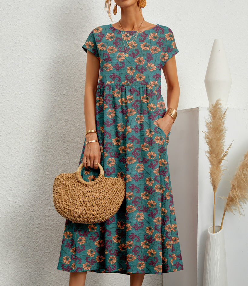 Floral Short Sleeve Tiered Pocket Maxi Dress 8