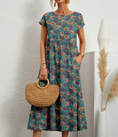 Floral Short Sleeve Tiered Pocket Maxi Dress 8