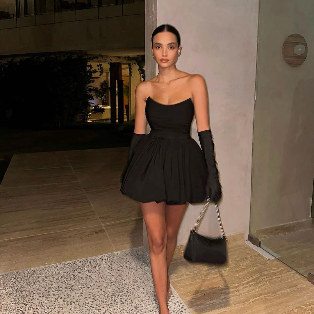 Strapless Cut Out Ruched Pleated Mini Dress 2