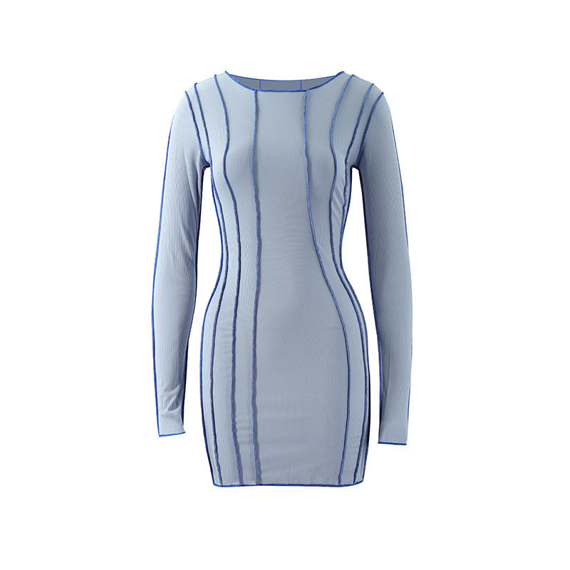 Contrast Lettuce Trim Crew Neck Long Sleeve Bodycon Midi Dress 8