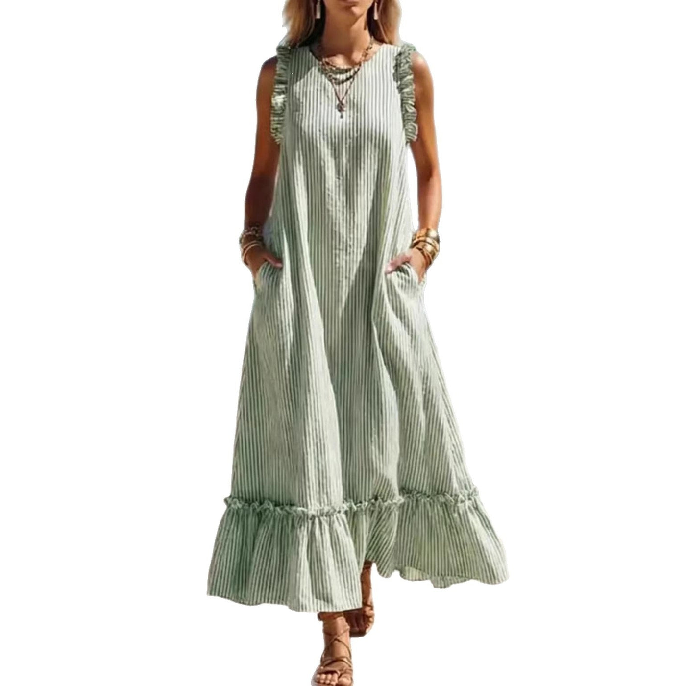 Striped Sleeveless Ruffle Hem Maxi Dress 5
