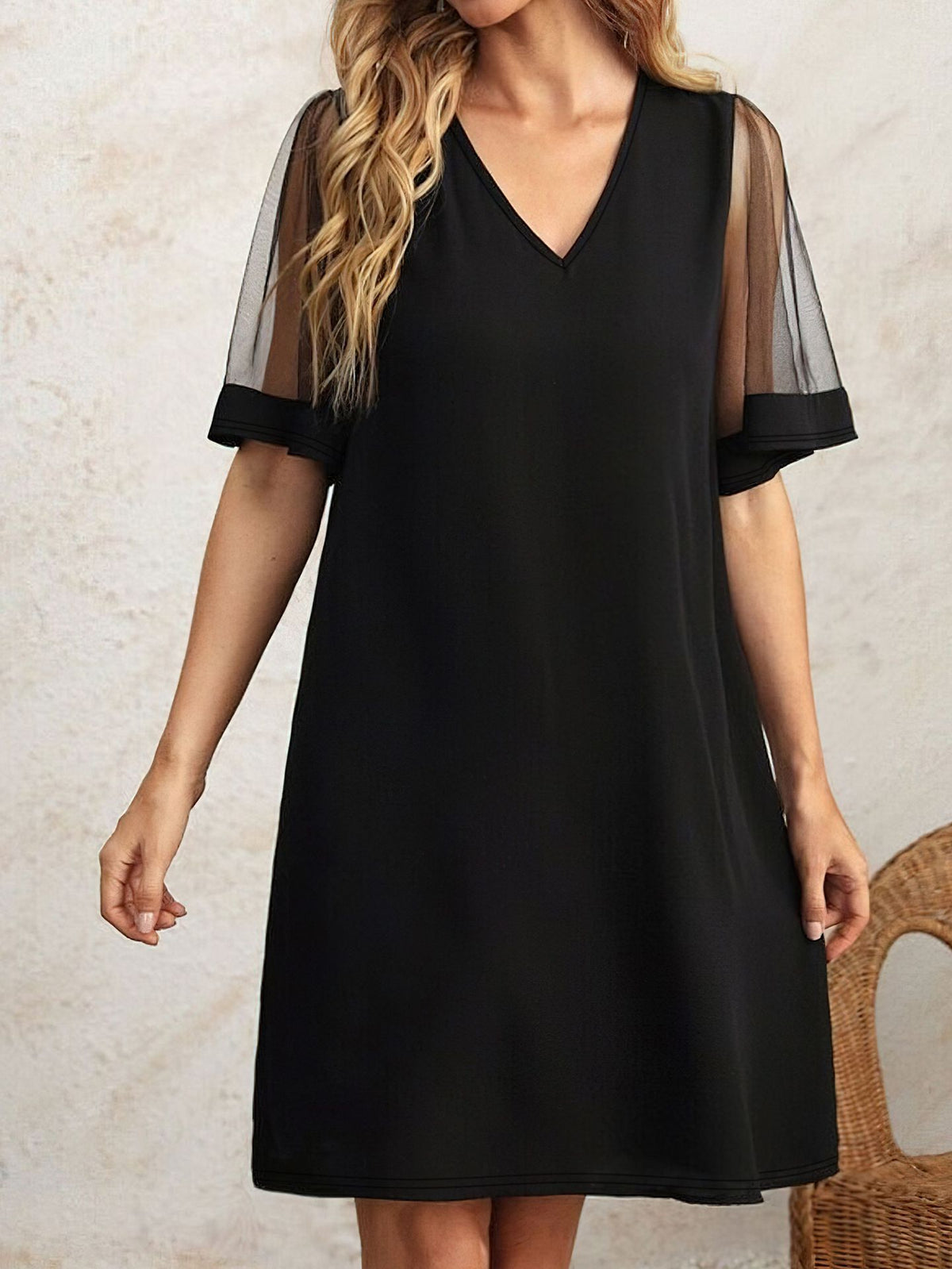 V-Neck Sheer Mesh Flutter Sleeve Shift Mini Dress 2