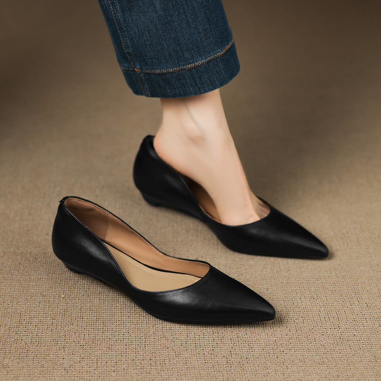 Pointed Toe Slip On Low Wedge Flats
