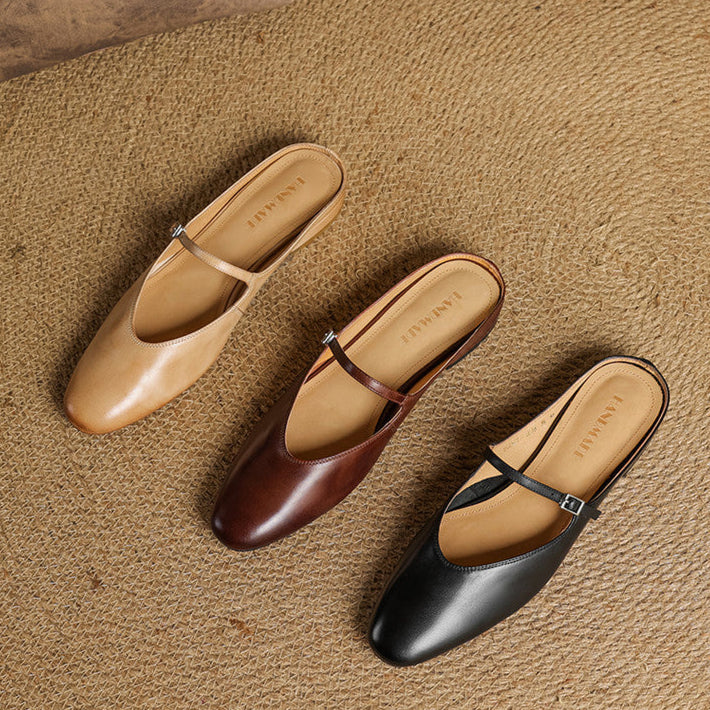 Round Toe Cross Strap Flat Mary Jane Mules