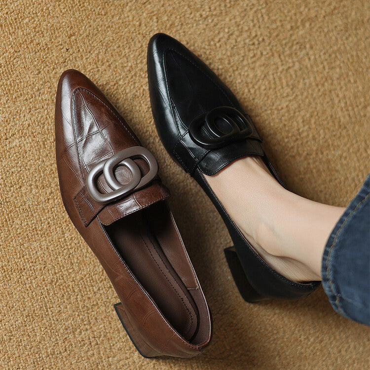 Pointed Toe Ring Buckle Slip On Loafers
