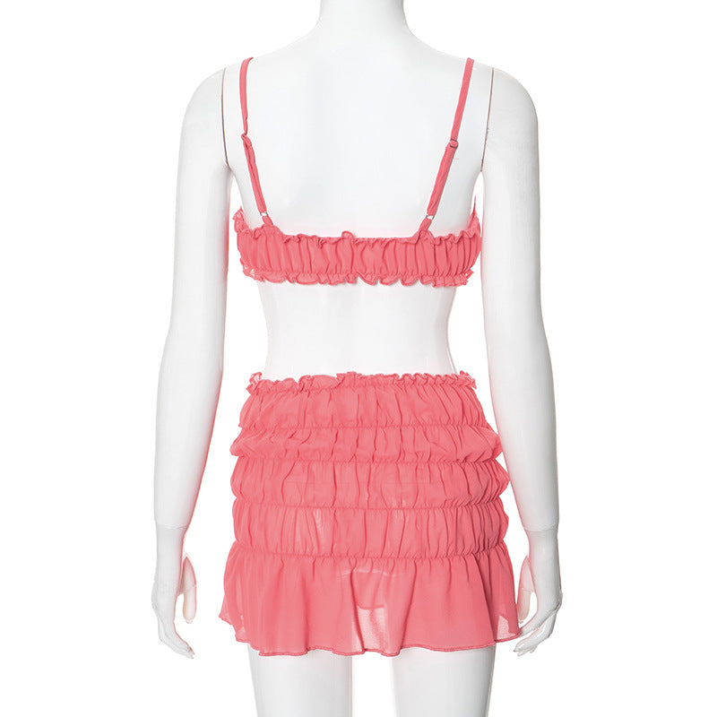 Ruched Pleated Denim Mini Skort