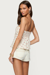 Polka Dot Strapless Tie Fitted Crop Top