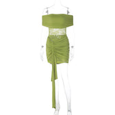 Off Shoulder Lace Ruched Bodycon Mini Dress 5