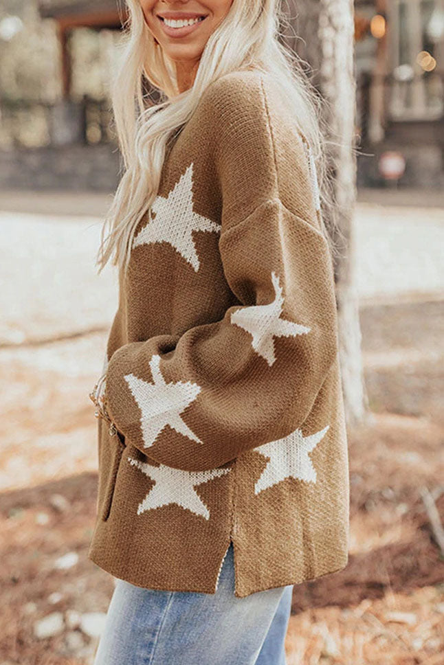 Stars Lantern Sleeve Knit Sweater