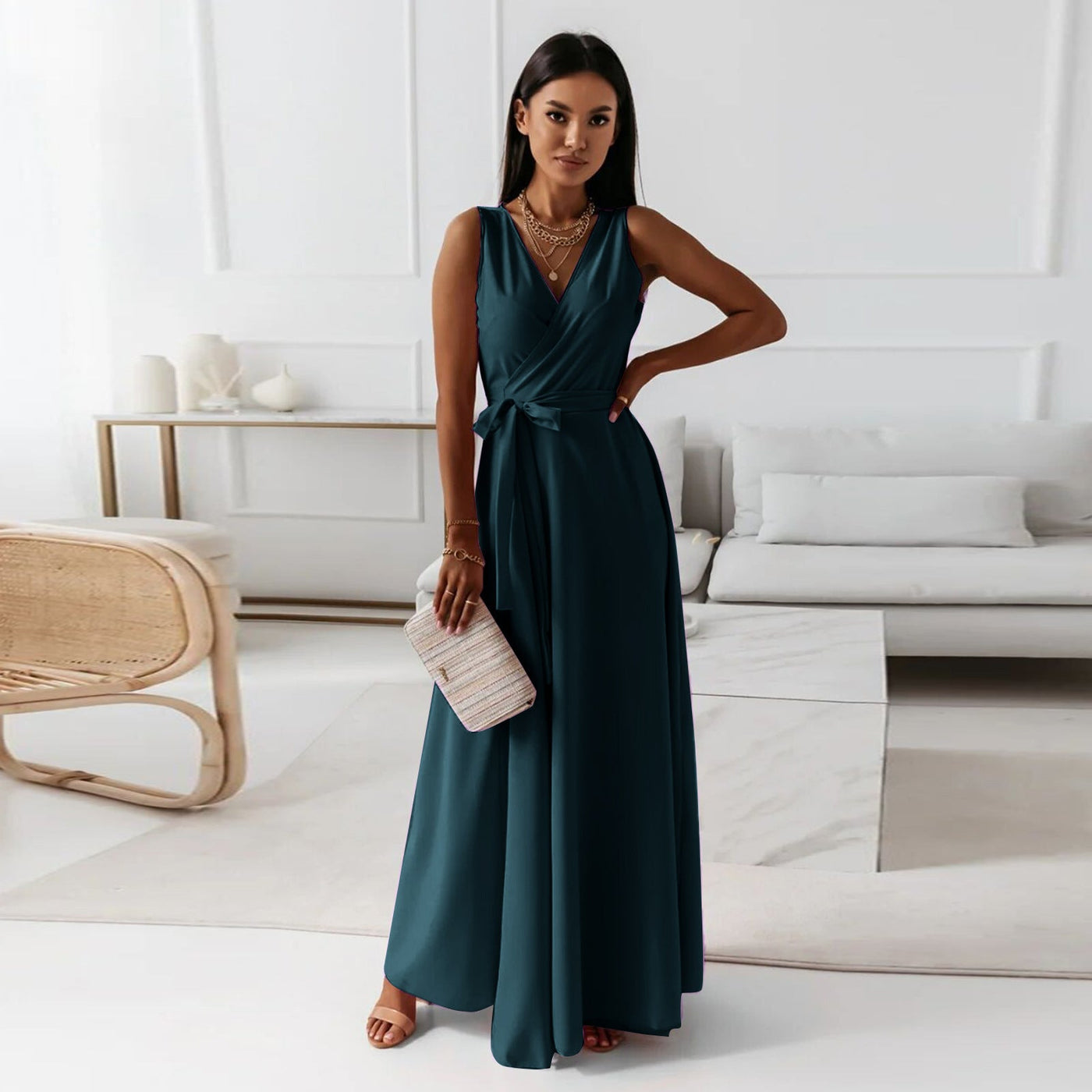 V-Neck Sleeveless Wrap Maxi Dress 2