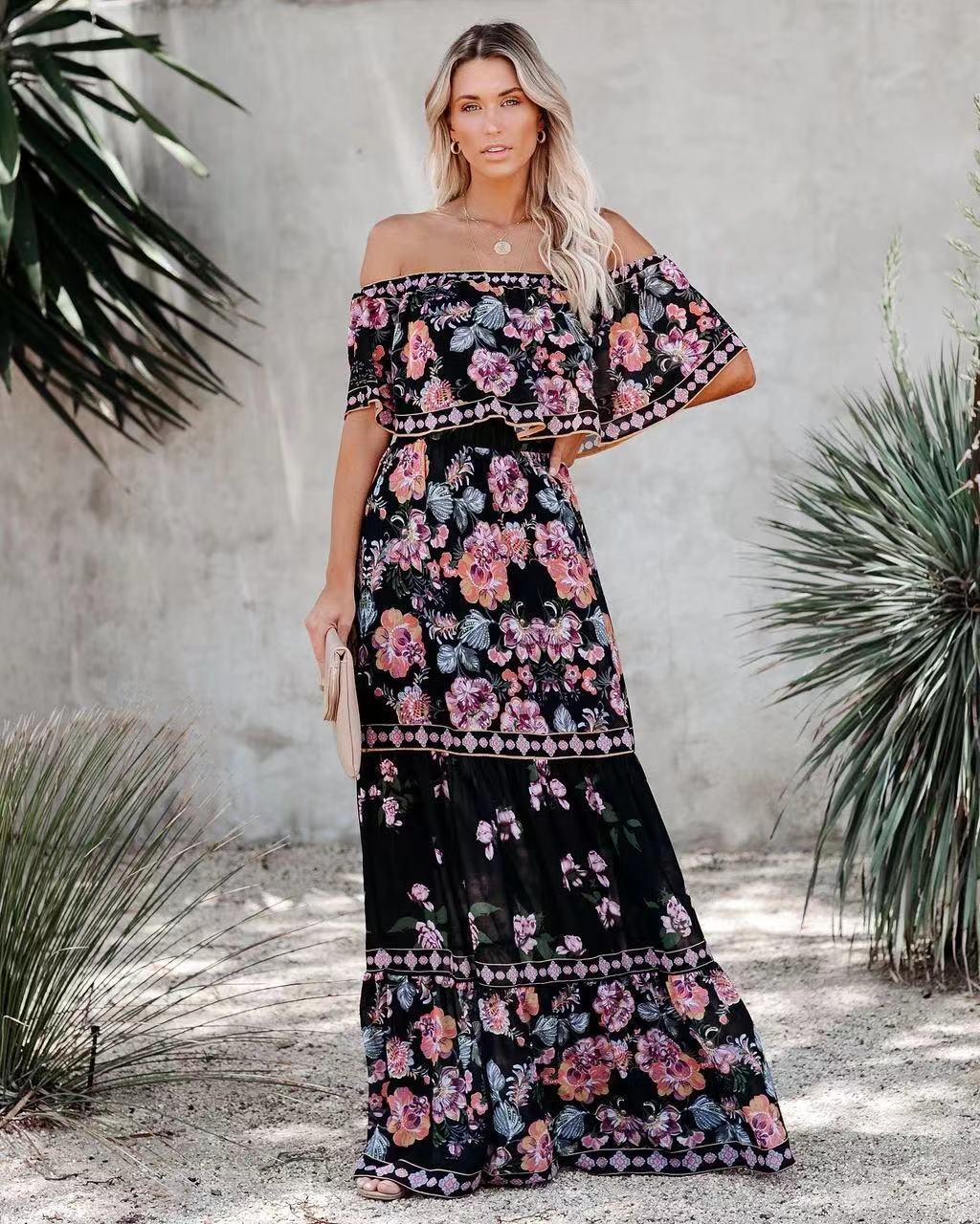 Off Shoulder Floral Ruffle Tiered Belted Maxi Dress 9