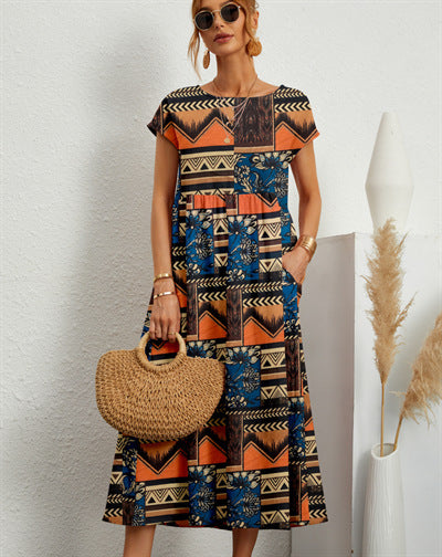 Floral Short Sleeve Tiered Pocket Maxi Dress 12