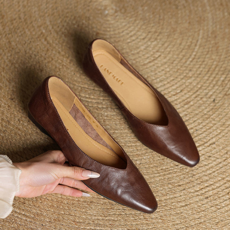 Pointed Toe V Cut Slip On Flats